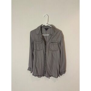 TERRE BLEU Gray Button Up Long Sleeve Shirt Top M Utility Casual
